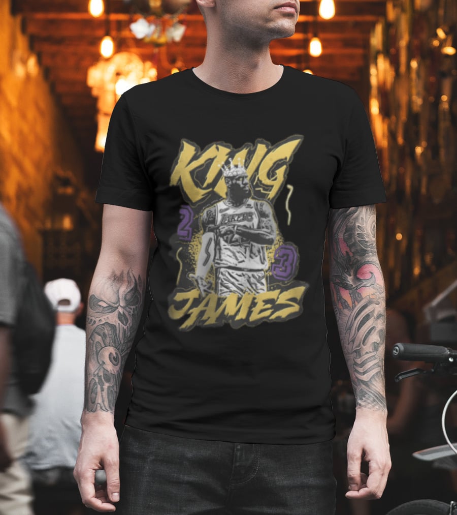 Los Angeles Lakers King James 23 Monochrome Gold Crown NBA T-Shirt