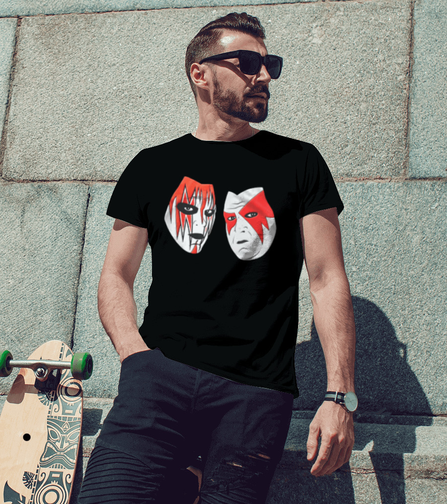 Red And White Face Paint Wrestler Cartoon Caricatures T-Shirt