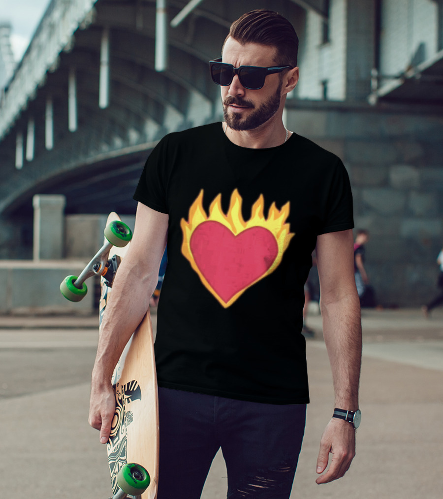 Fiery Heart Cartoon In Yellow Orange Flames T-Shirt