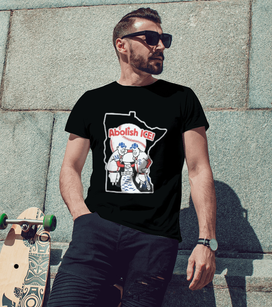 Minnesota Twins Abolish ICE Cartoon Players Shaking Hands River State T-Shirt
