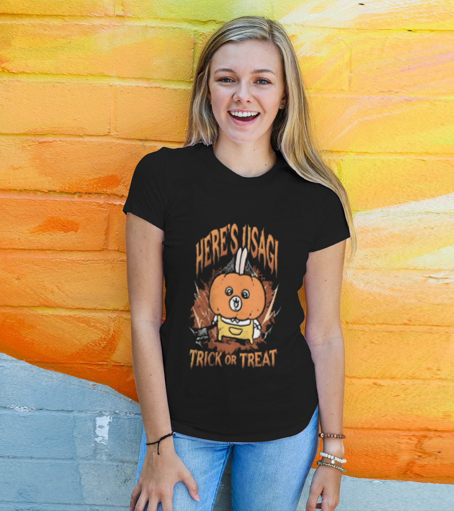 Here's Usagi Trick Or Treat Pumpkin Rabbit With Axe Halloween T-Shirt