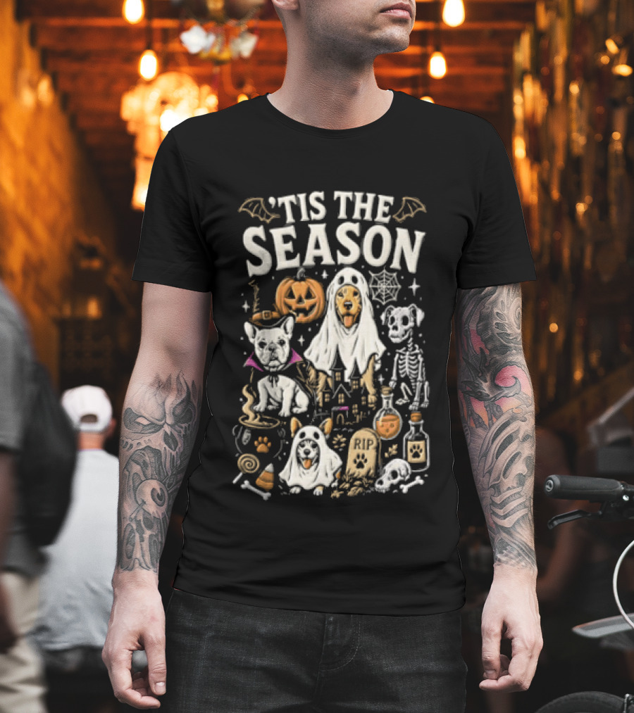 Tis The Season Halloween Dogs Ghost Pumpkin Festive Celebration T-Shirt