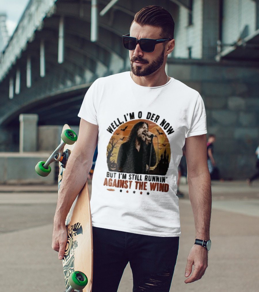Well I'm Older Now But I'm Still Runnin' Against The Wind Bearded Singer Halloween Sunset Castle T-Shirt