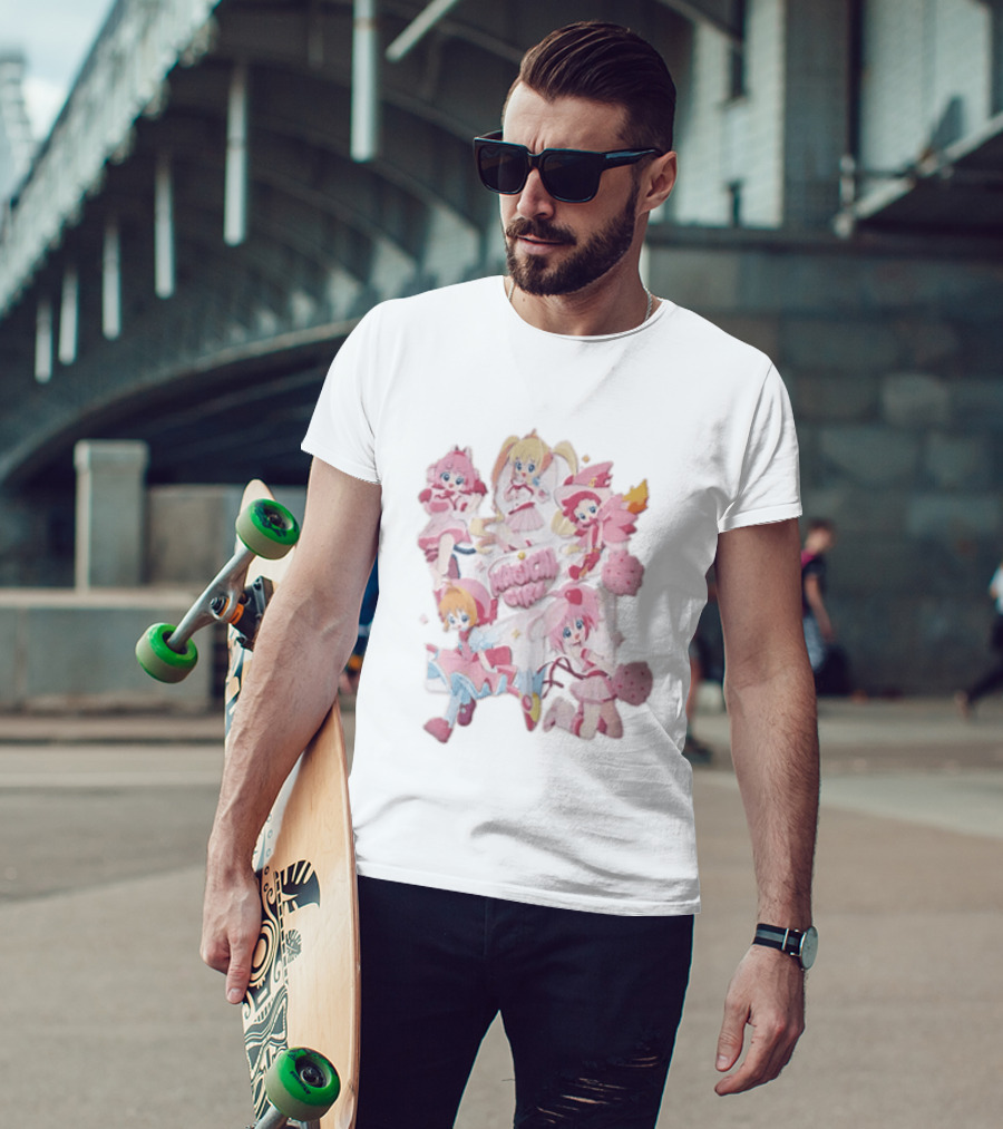 Magical Girl Anime Characters Pastel Posing Pink Cartoon T-Shirt
