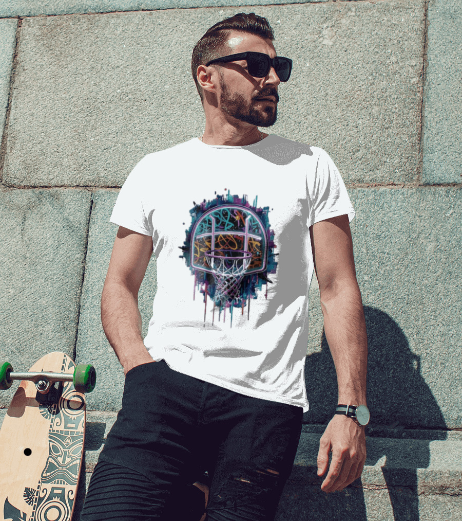 Neon Graffiti Basketball Backboard Dripping Multicolor T-Shirt