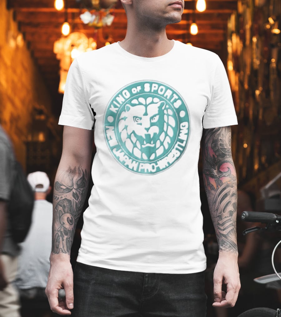 New Japan Pro Wrestling King Of Sports Teal Circular Lion Head T-Shirt
