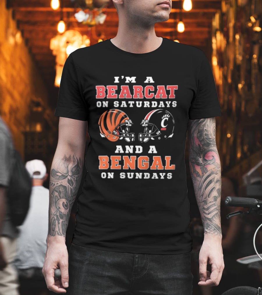 I'm A Bearcat On Saturdays And A Bengal On Sundays Football Helmet T-Shirt
