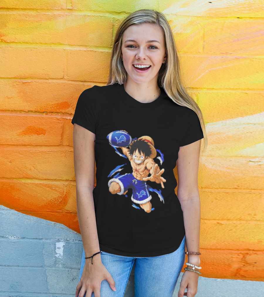 Detroit Lions Luffy Anime Football Action Pose T-Shirt