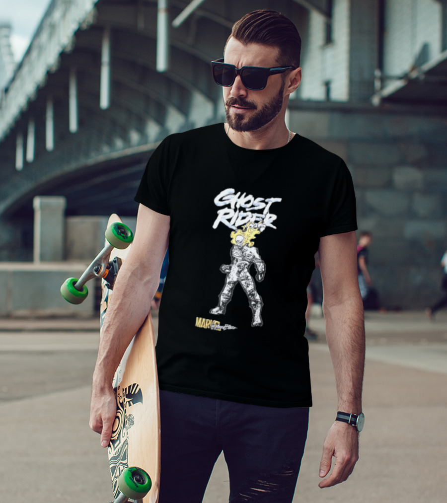 Marvel Ghost Rider Johnny Blaze Flaming Skull Comic Sketch T-Shirt