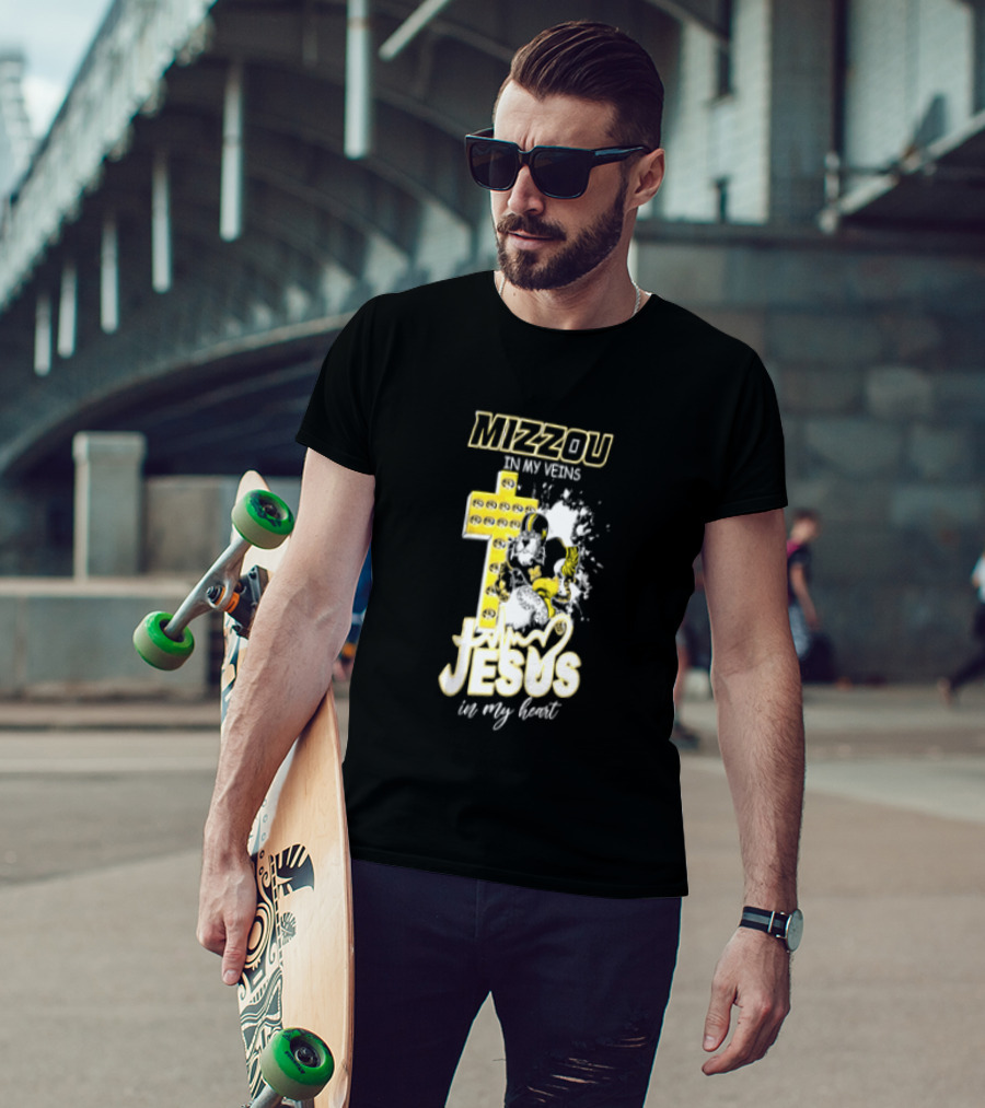 Mizzou In My Veins Jesus In My Heart University Of Missouri Tiger Cross T-Shirt
