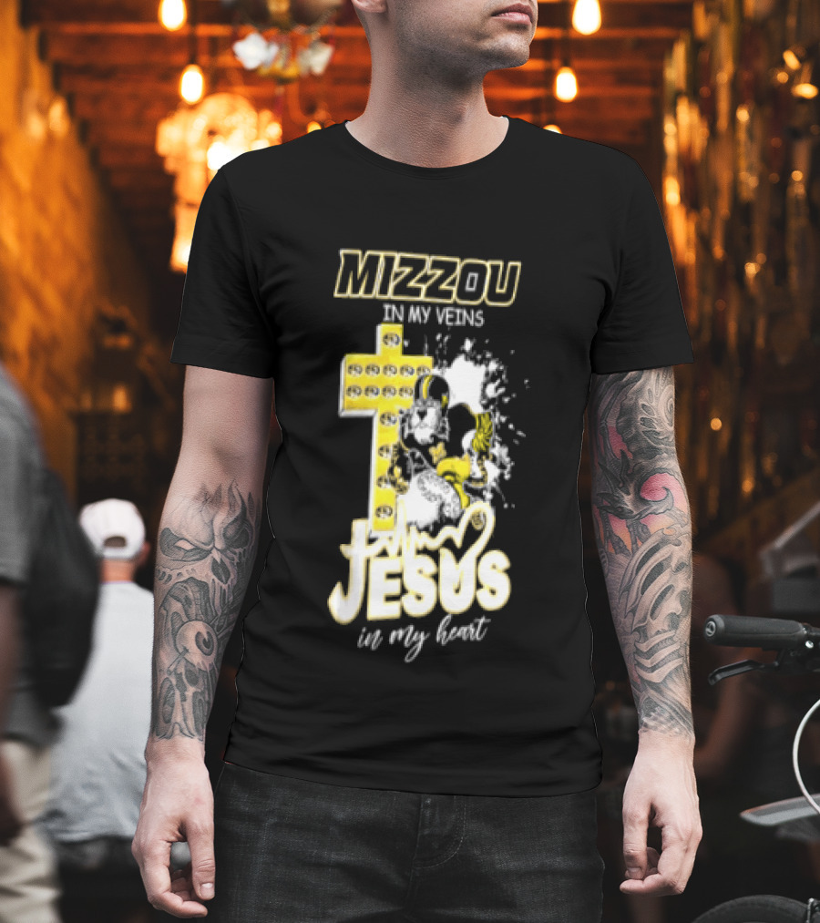 Mizzou In My Veins Jesus In My Heart University Of Missouri Tiger Cross T-Shirt