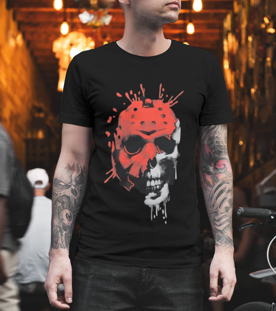 Jason Voorhees Unmasked Skull Horror Splatter T-Shirt