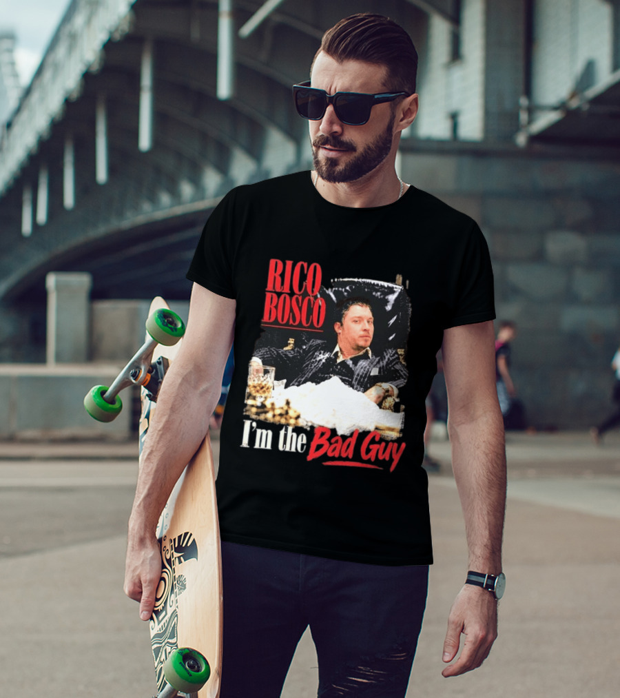 Rico Bosco I'm The Bad Guy Black Suit Reclining Chair Whiskey T-Shirt