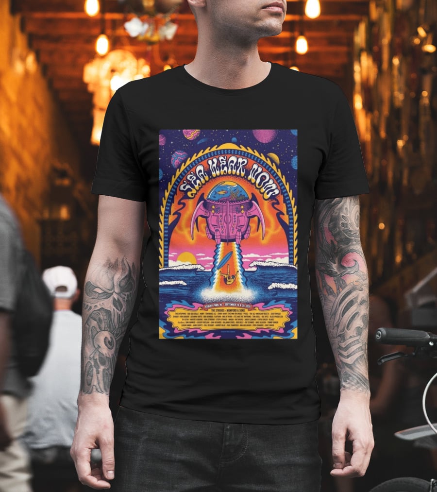Sea Hear Now Asbury Park September 19 20 2026 The Strokes Mumford & Sons Psychedelic Spaceship Surf T-Shirt
