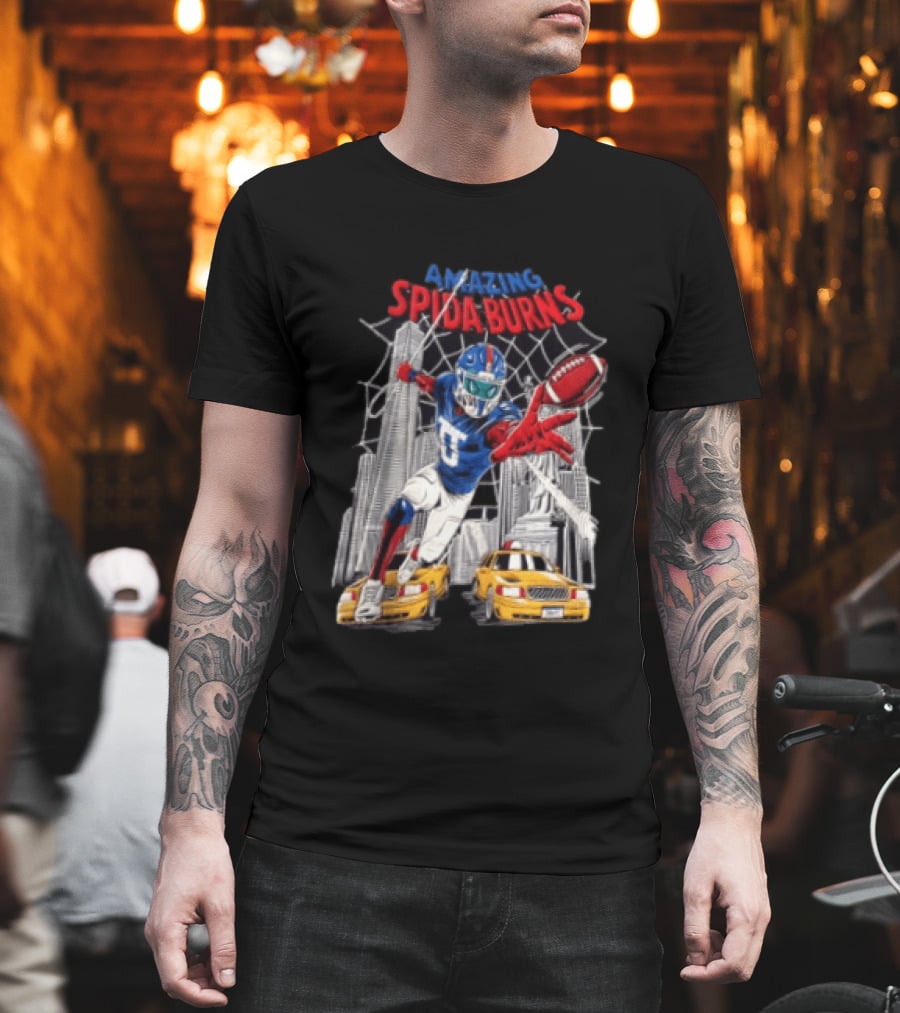 Amazing Spida Burns Football Player NYC Skyline Taxi Scene T-Shirt