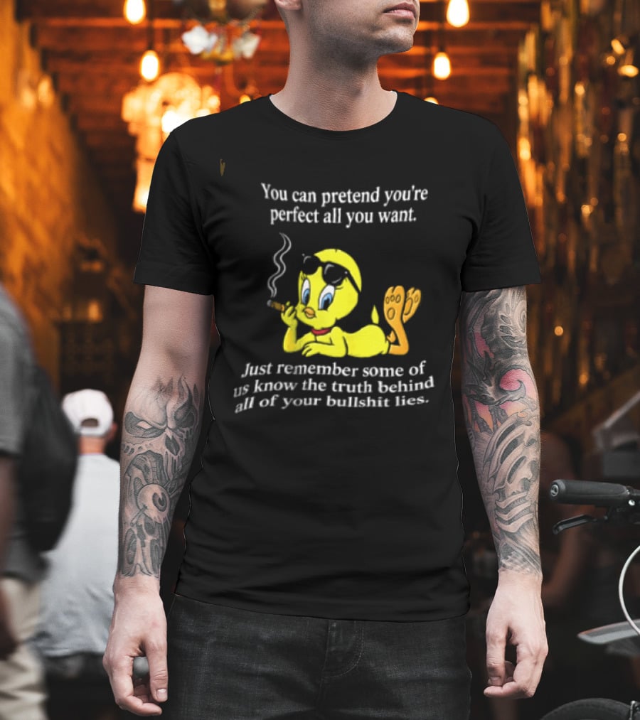 You Can Pretend Youre Perfect All You Want Just Remember Some Of Us Know The Truth Behind All Of Your Bullshit Lies Tweety Bird Smoking T-Shirt
