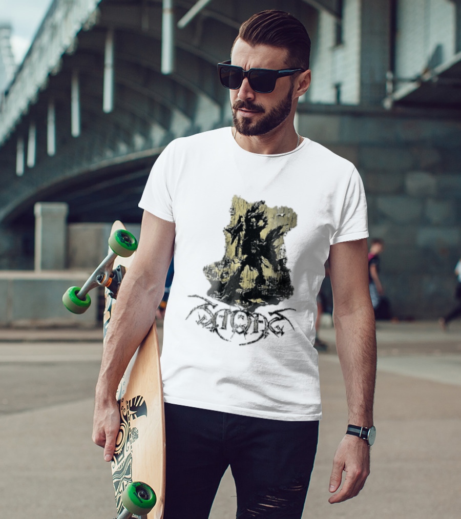 Savatage Skeleton Reaper Flying V Guitar Gold Distressed T-Shirt