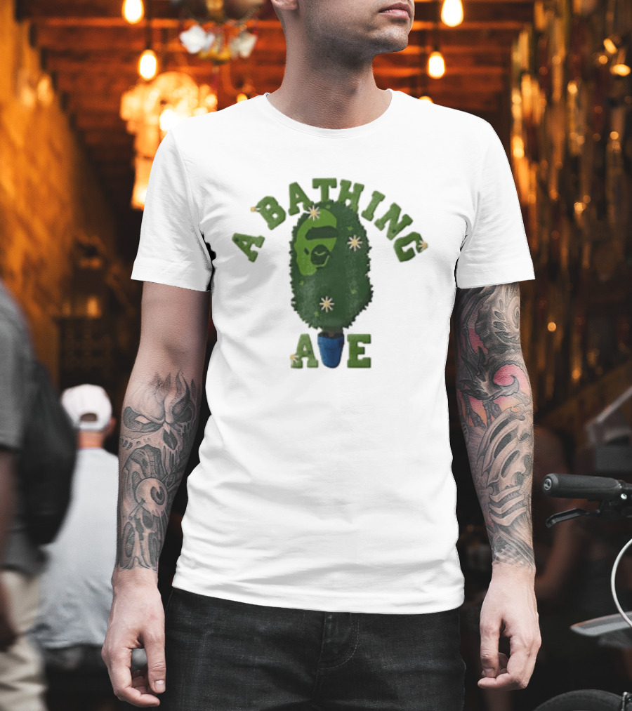 A Bathing Ape Topiary Bush Potted Blue Planter Yellow Flowers T-Shirt