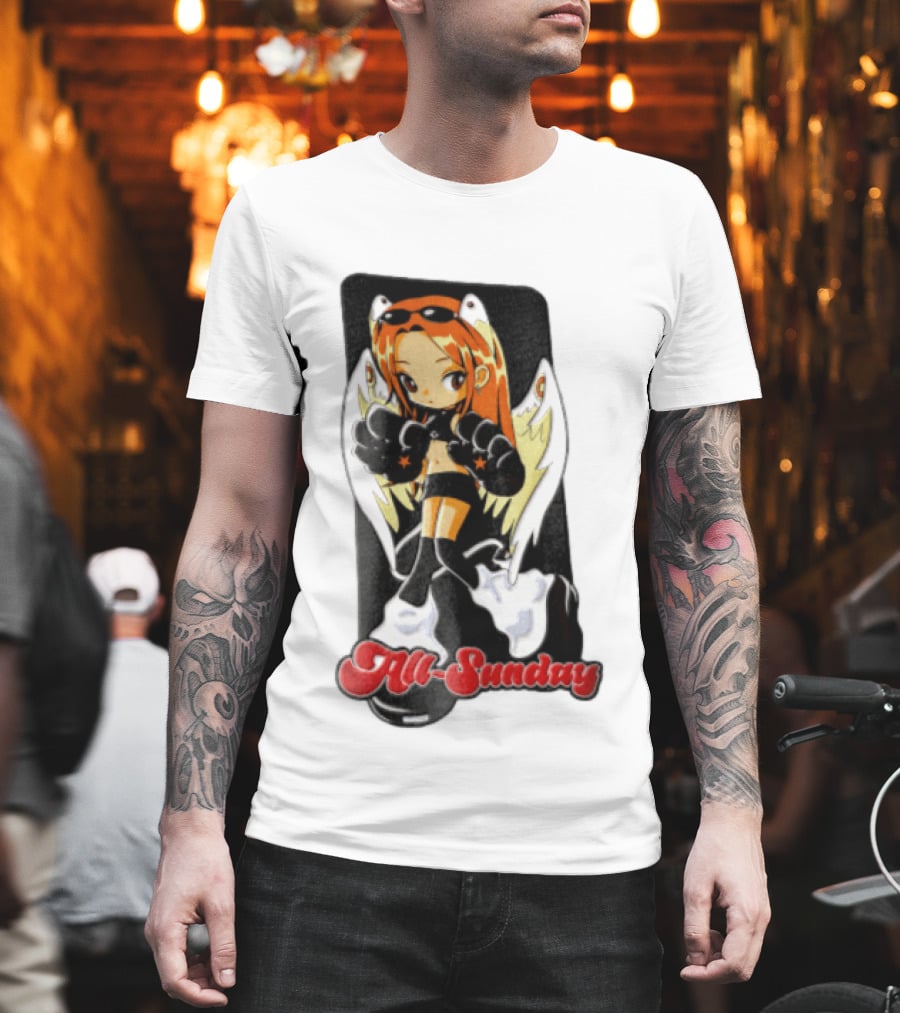 All Sunday Anime Girl With Angel Wings Paw Gloves And Platform Boots T-Shirt
