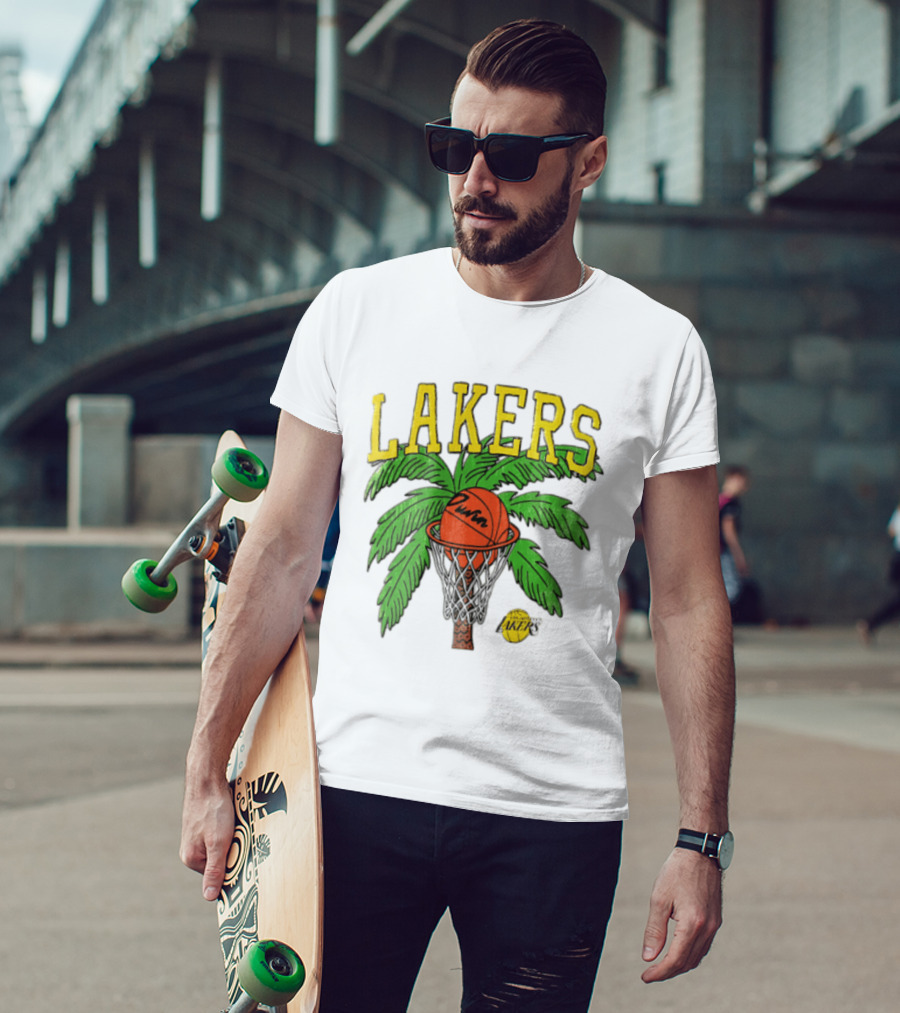 Lakers Palm Tree Basketball Hoop Distressed NBA T-Shirt