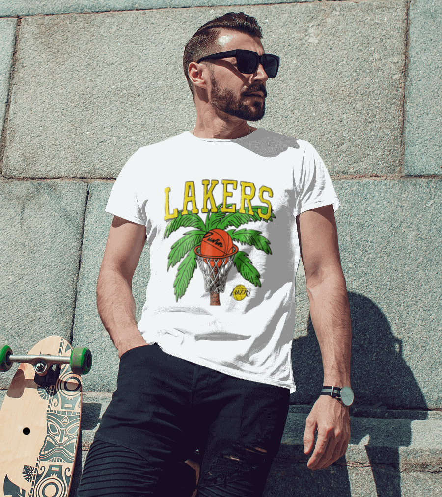 Lakers Palm Tree Basketball Hoop Distressed NBA T-Shirt