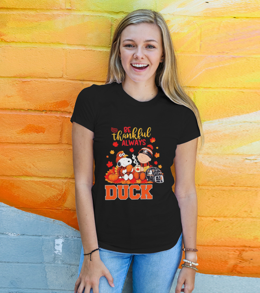Be Thankful Always Snoopy Charlie Brown Ducks Fans Autumn Leaves T-Shirt
