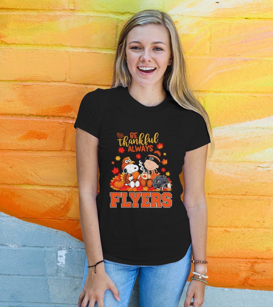 Be Thankful Always Snoopy Charlie Brown Philadelphia Flyers Autumn Leafs T-Shirt