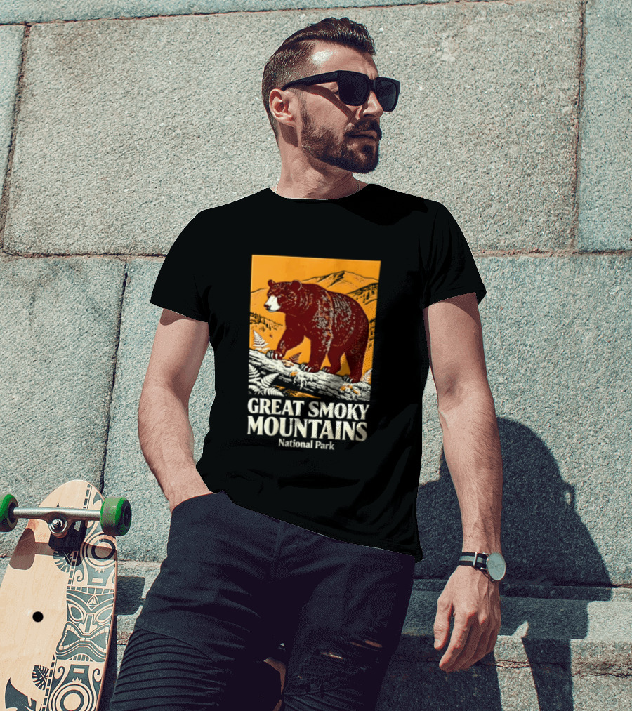 Great Smoky Mountains National Park Black Bear Walking On Log T-Shirt
