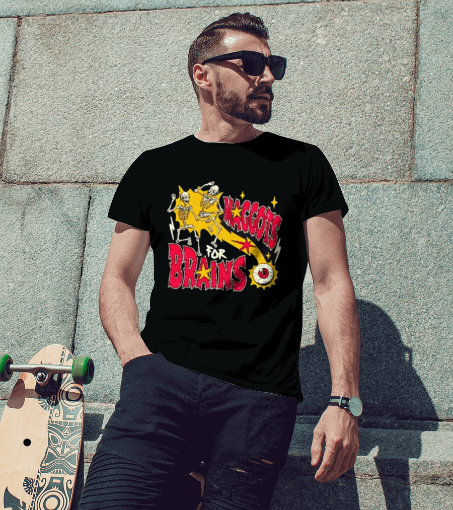 Skeleton Dance Maggots For Brains Halloween Eyeball Stars T-Shirt