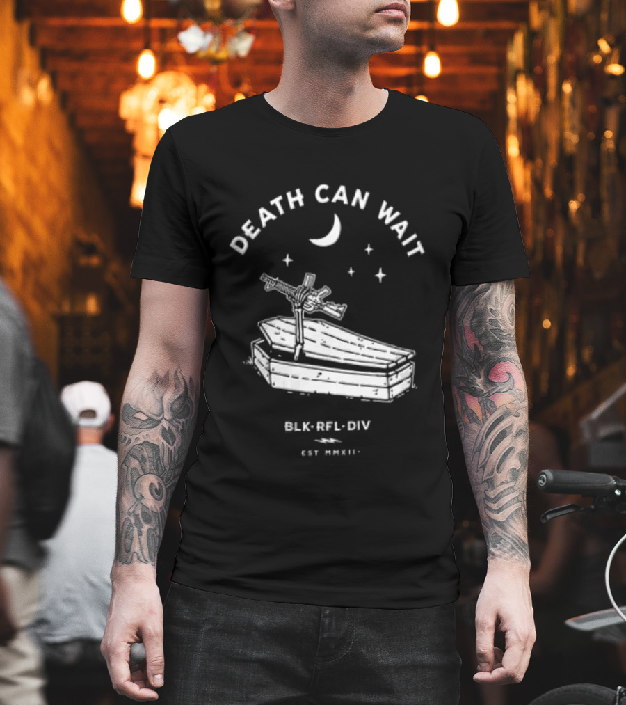 Death Can Wait Coffin Skeleton Hand BLK RFL DIV 2012 Moon Stars T-Shirt