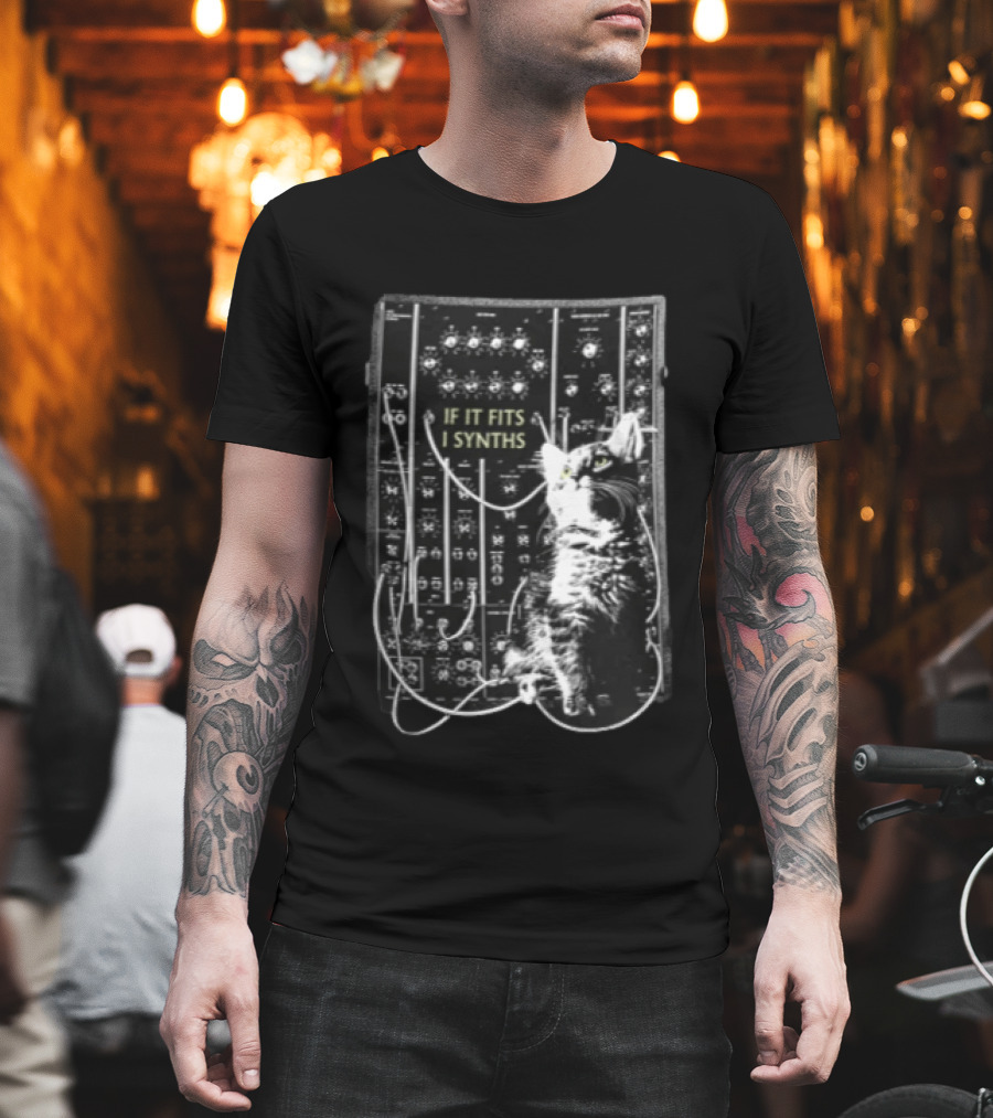 If It Fits I Synths Cat With Modular Synthesizer T-Shirt