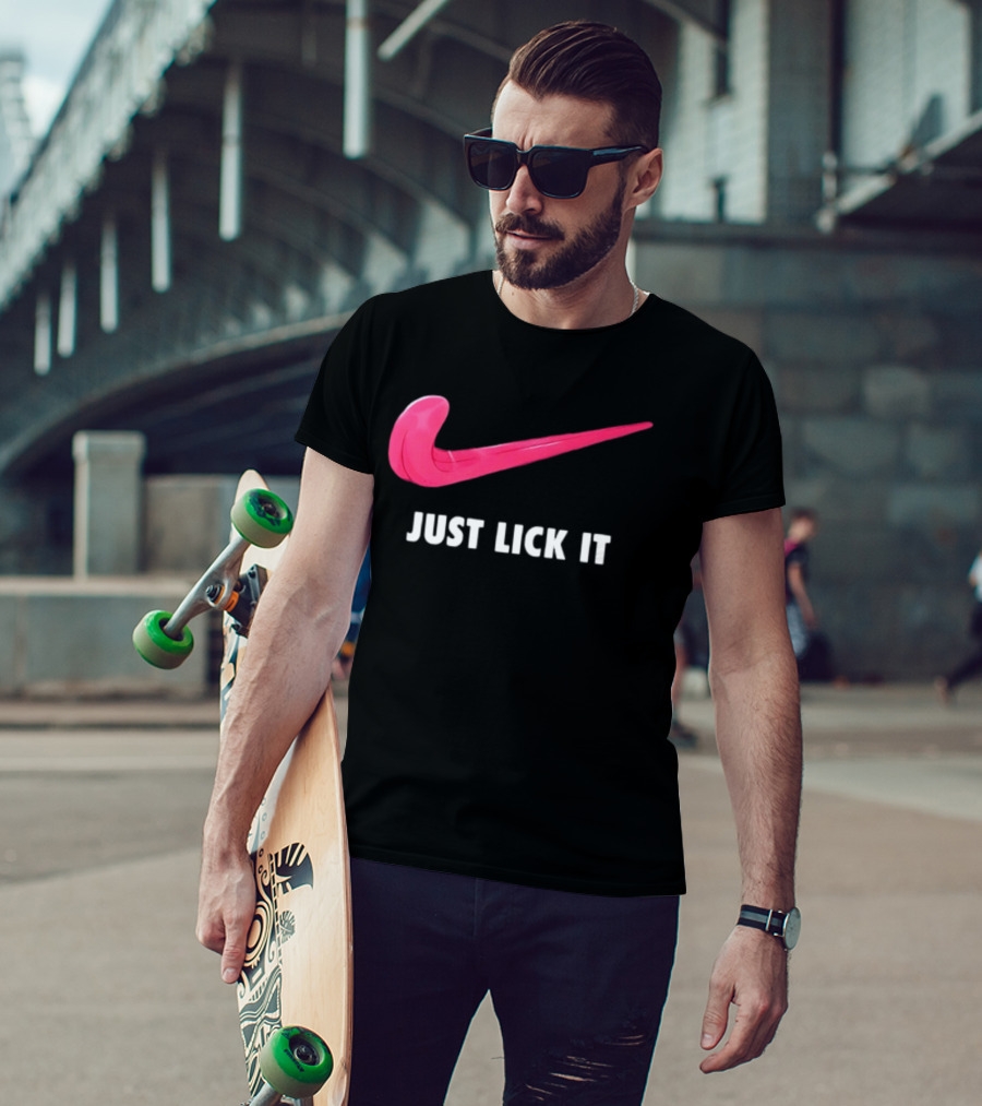 Just Lick It Tongue Swoosh Parody Humor T-Shirt