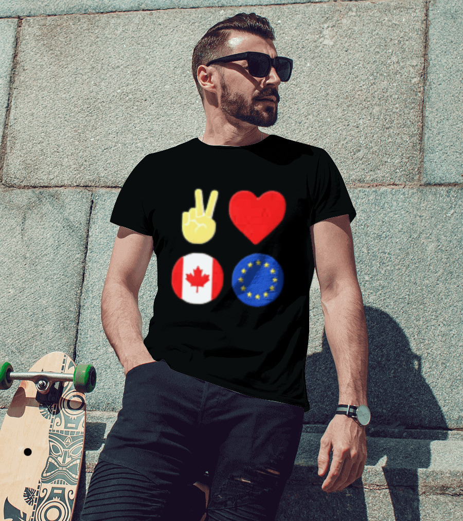 Peace Love Canada Flag European Union Circle Stars T-Shirt
