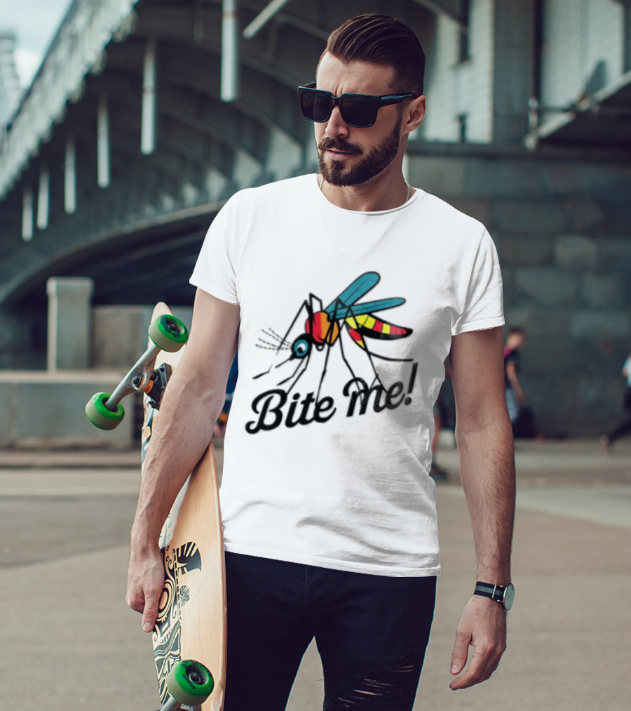 Bite Me Colorful Mosquito Cartoon Vibrant Insect T-Shirt