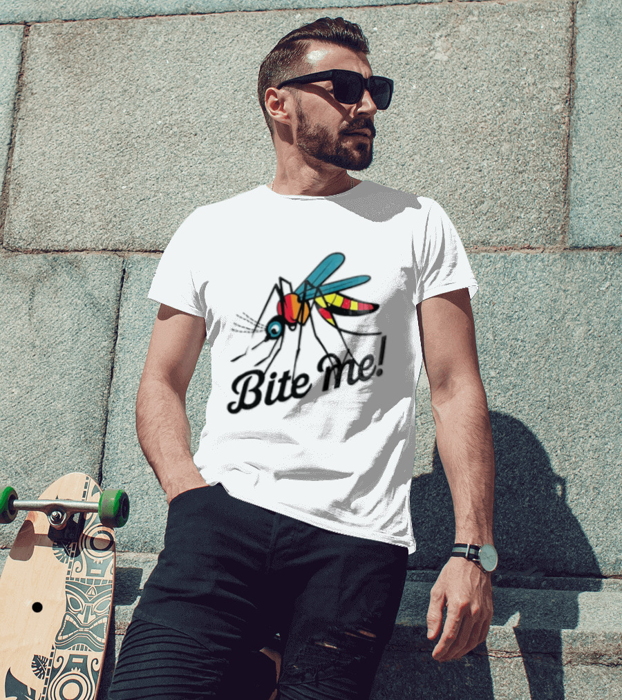 Bite Me Colorful Mosquito Cartoon Vibrant Insect T-Shirt