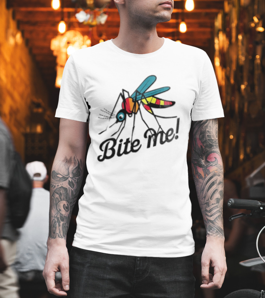 Bite Me Colorful Mosquito Cartoon Vibrant Insect T-Shirt