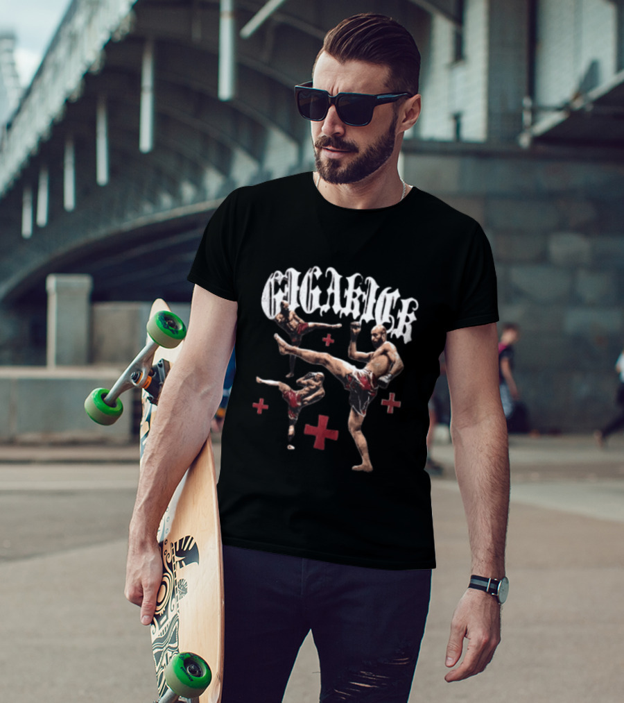 Giga Kick Three Fighters Performing Roundhouse Kicks T-Shirt