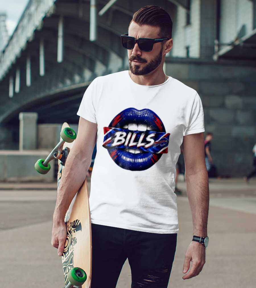 Buffalo Bills Blue Red Lips Banner With Bills Team T-Shirt