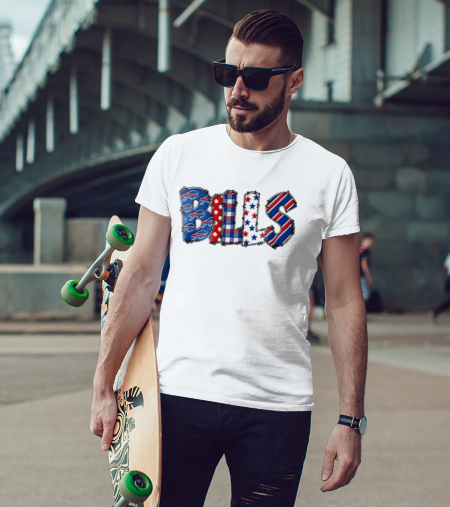 Buffalo Bills Stitched Patchwork Stars Stripes Polka Dot T-Shirt