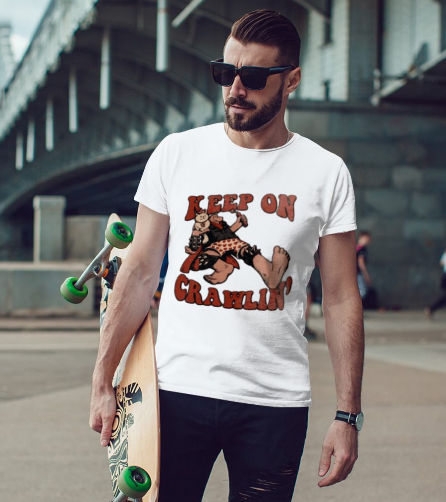 Keep On Crawlin Fat Freddys Cat Cartoon Man Holding Dynamite Cat T-Shirt