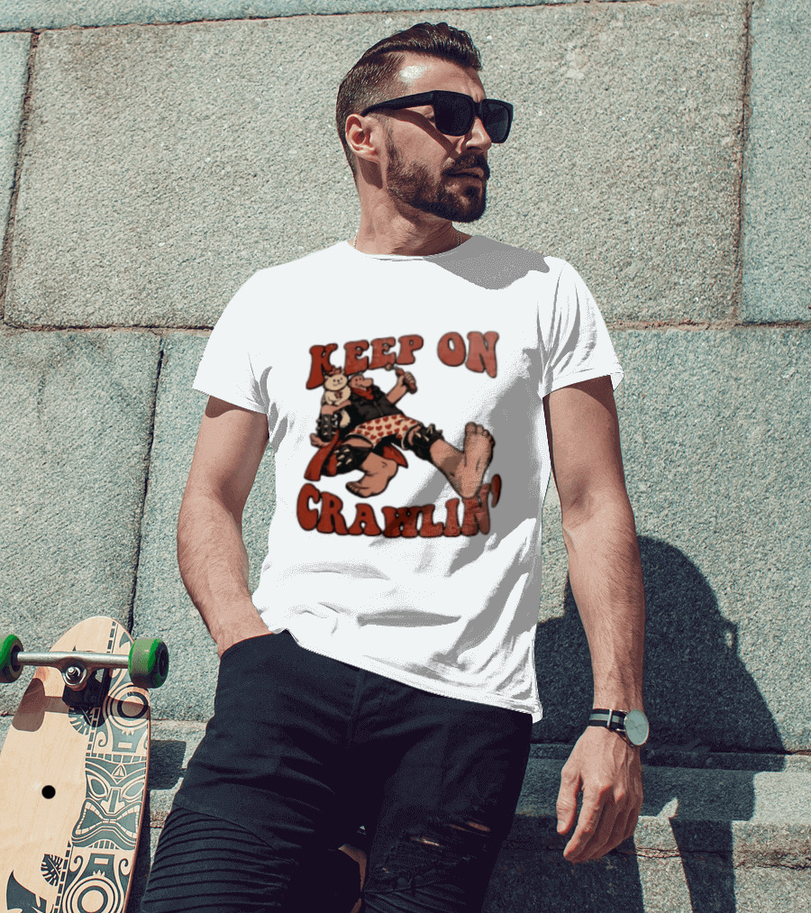 Keep On Crawlin Fat Freddys Cat Cartoon Man Holding Dynamite Cat T-Shirt