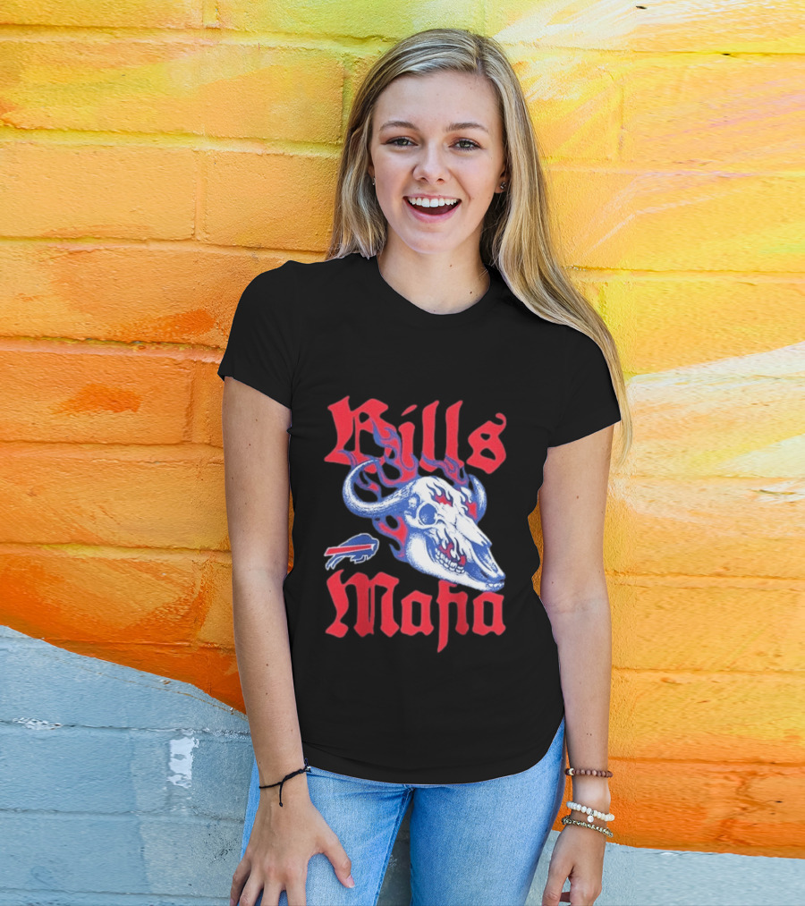 Buffalo Bills Mafia Skull Flames T-Shirt