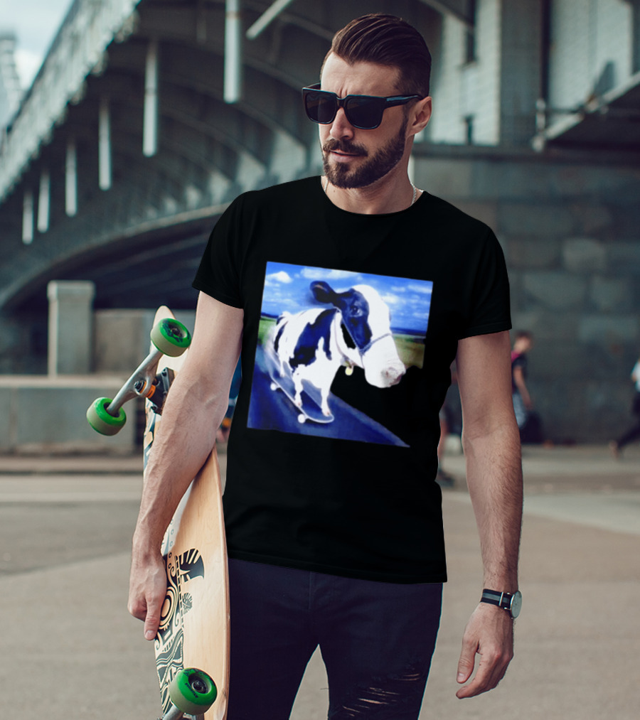Cow Skateboarding Adventure On Open Road T-Shirt