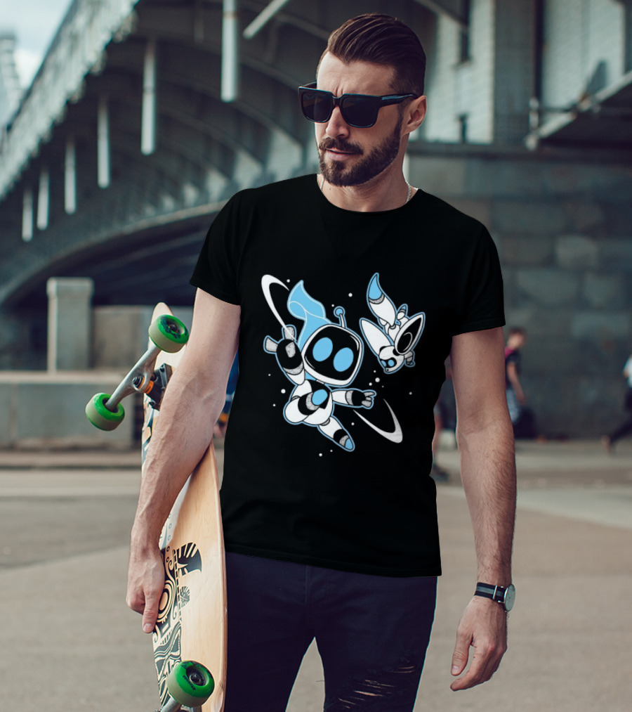 Astro Bot Bots In Space Adventure With Robots Floating In Space T-Shirt