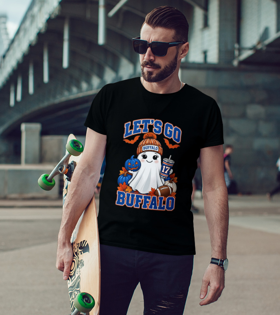 Let's Go Buffalo Halloween Ghost Football Festive Pumpkins 2026 T-Shirt