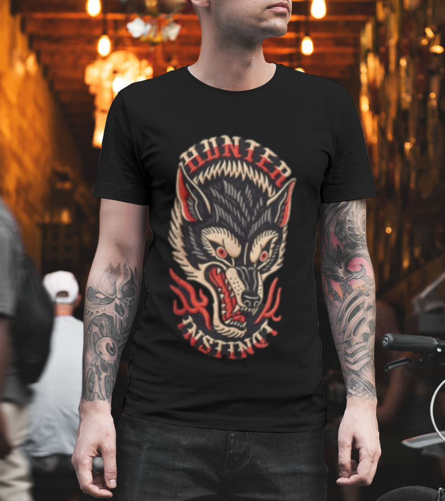 Hunter Instinct Wolf Head Flames T-Shirt