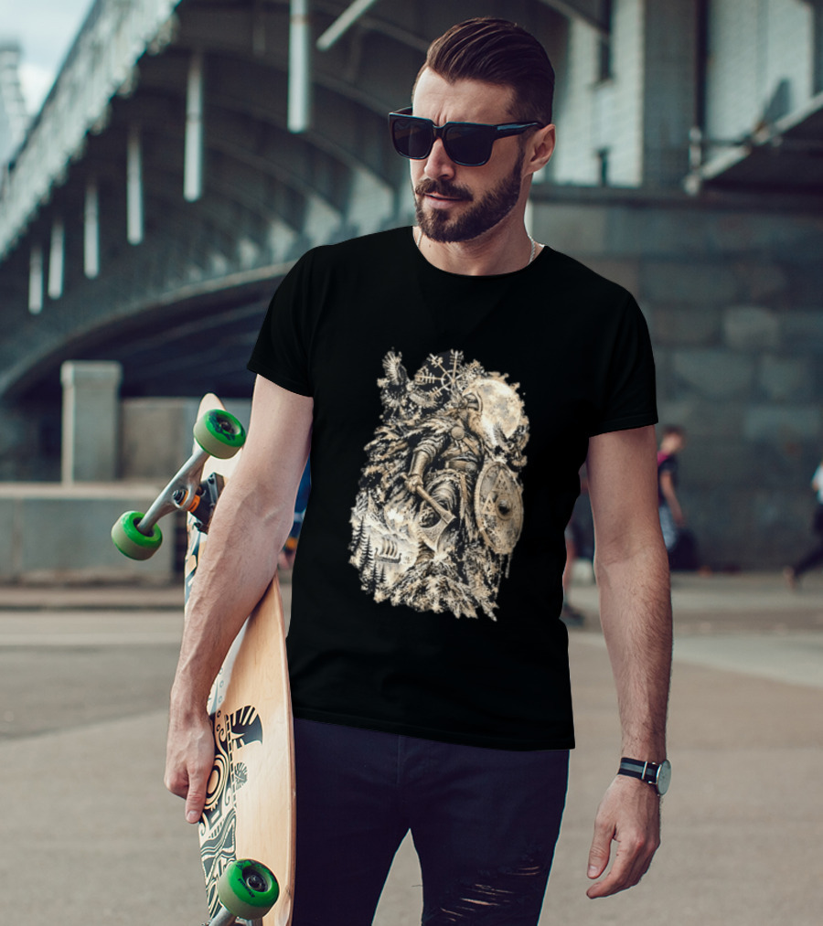 Norse God Viking Warrior Axe Valknut Symbol Raven Longship T-Shirt