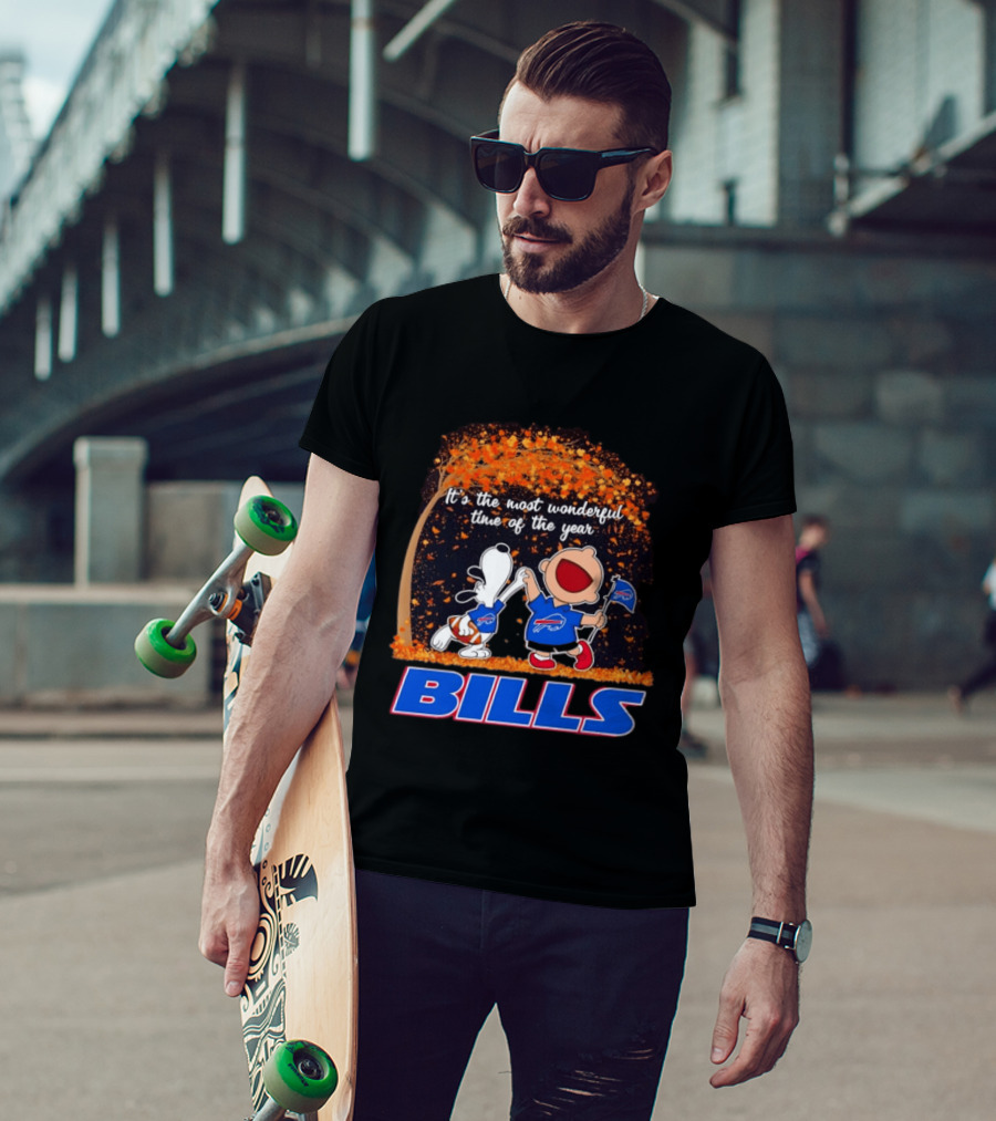 Buffalo Bills Snoopy Charlie Brown Dancing It's The Most Wonderful Time Of The Year T-Shirt