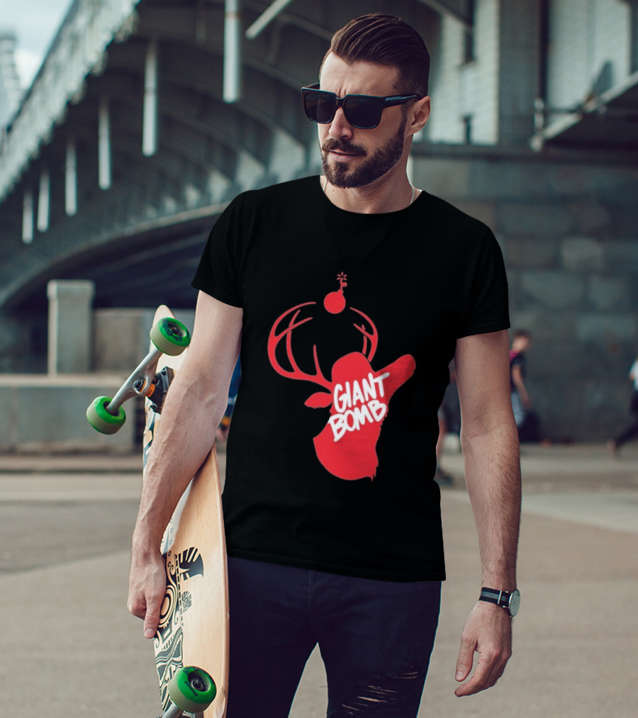 Giant Bomb Red Deer Antlers With Bomb T-Shirt