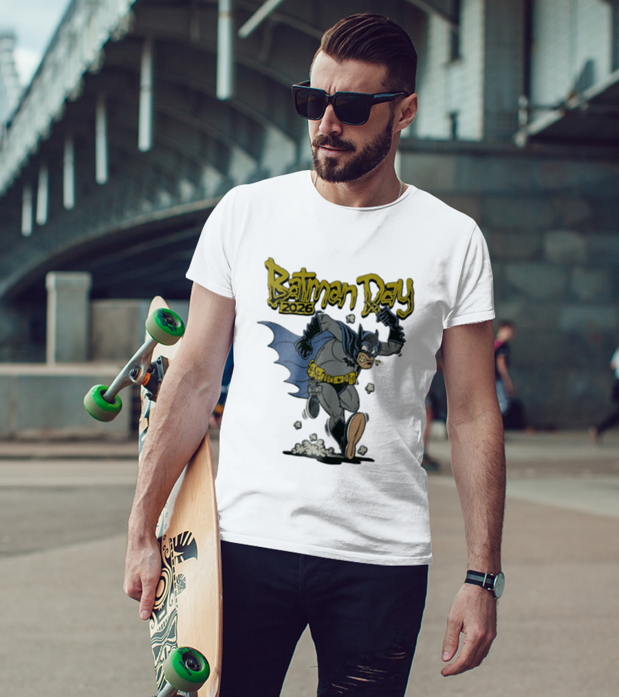Batman Day 2026 Cartoon Running With Batarang T-Shirt